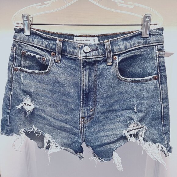 Abercrombie & Fitch-The Moms Short High Rise Denim/Jean Shorts-Sz 2/26-Distress - Picture 3 of 13